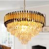 ADWAIT Modern K9 Crystal Chandeliers Gold -5Tier Round Crystal Chandelier for Living Room Colors.Warm White, Moon Light,Golden,Led Plate Included. (Round Gold Black, 600MM)
