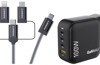 Ambrane 100W Charger Adapter, 4 Ports – 3 Type C & 1 USB for iPhone & Android, MacBook & Type C Laptop, (RAAP H100, Black) & Ambrane 3 in 1 Mobile Charing Cable