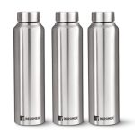 Bergner Walking Stainless Steel 3 Pcs (1000ml Each) Water Bottles with Screw Cap, Rustproof, Airtight & Leakproof Steel Bottle Set of 3, for Office, Home, College, Gym, Travel, Easy to Carry – Silver