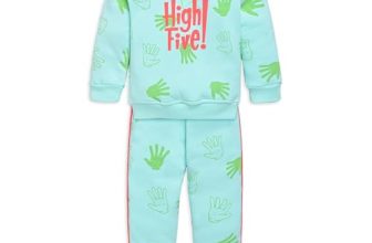 LuvLap Baby Boys Full Sleeve Sweatshirt & Pyjama Set Pack of 1, Cotton Rich Fleece, Soothing Sea, M (3 to 6 Months)