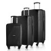 HRX Icon 3Pc Set Haileys Black Polypropylene Hard Shell Suitcase Set – Premium Travel Trolley Bags with 4 Spinner Wheels, Number Lock & Water Resistant Body