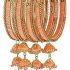 NMII Metal & Silk Thread Jhumka Zircon Latkan Stylish Bangles Set For Women’s and Girls | Women’s Fancy Latkan Bangles Set | Ethnic Fashion Jewellery- Set of 12 Bangle, (G405_Peach-(1)-2.6)